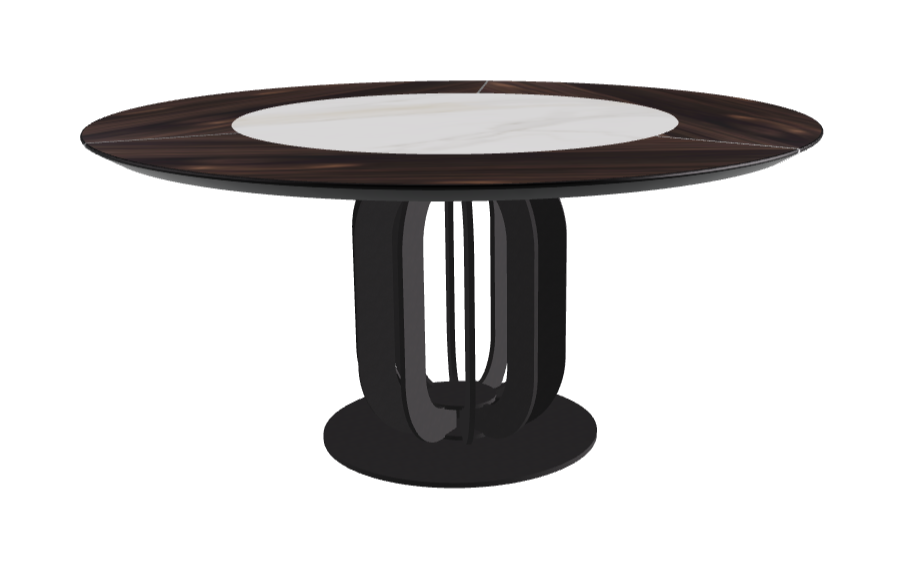 Diameter 160 x Height 75 cm_Matt Golden Calacatta_Black Embossed_Burned Oak