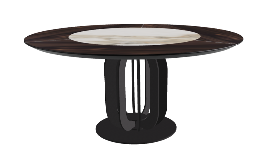 Diameter 160 x Height 75 cm_Matt Borghini Calacatta_Black Embossed_Burned Oak