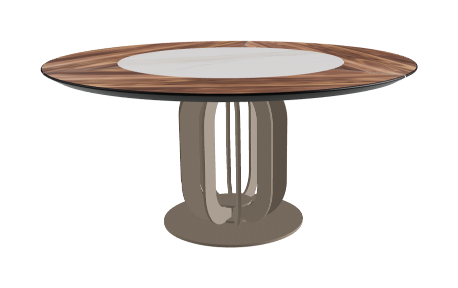 T Diameter 160 x Height 75 cm - Swivel_Glossy Golden Calacatta_Titanium Embossed_Walnut Canaletto