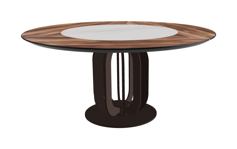 T Diameter 160 x Height 75 cm - Swivel_Glossy Golden Calacatta_Bronze Embossed_Walnut Canaletto