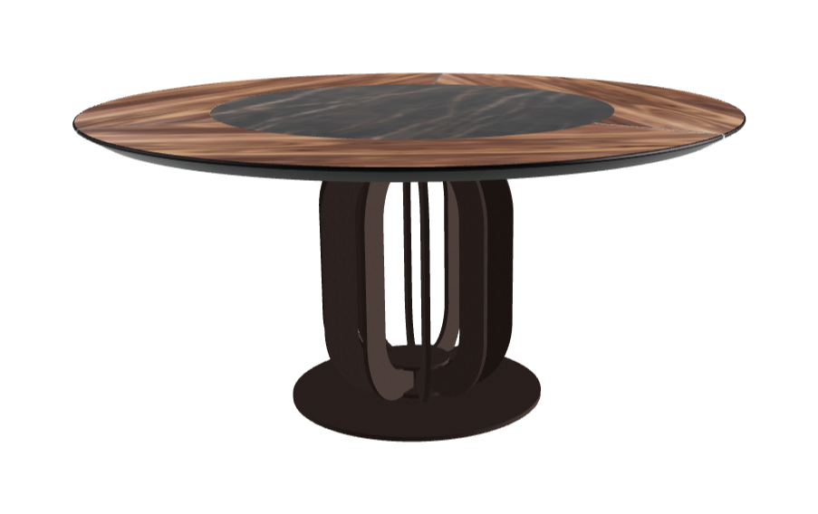 T Diameter 160 x Height 75 cm - Swivel_Glossy Portoro_Bronze Embossed_Walnut Canaletto