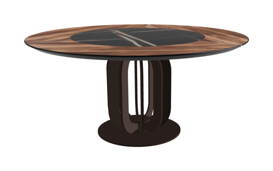 T Diameter 160 x Height 75 cm - Swivel_Glossy Sahara Noir_Bronze Embossed_Walnut Canaletto