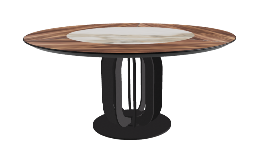 T Diameter 160 x Height 75 cm - Swivel_Matt Borghini Calacatta_Black Embossed_Walnut Canaletto