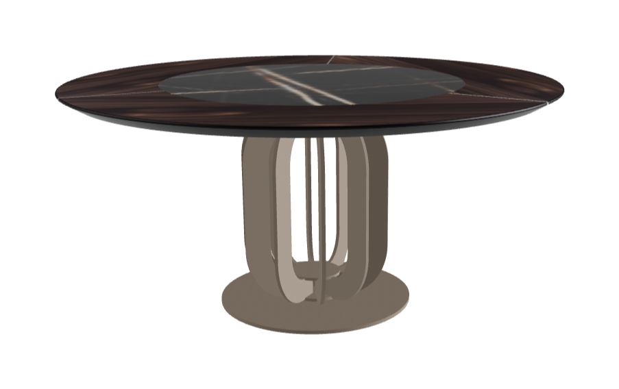 T Diameter 160 x Height 75 cm - Swivel_Glossy Sahara Noir_Titanium Embossed_Burned Oak