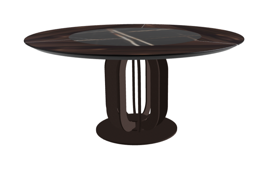T Diameter 160 x Height 75 cm - Swivel_Glossy Sahara Noir_Bronze Embossed_Burned Oak