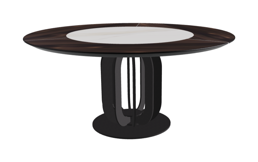 T Diameter 160 x Height 75 cm - Swivel_Glossy Golden Calacatta_Black Embossed_Burned Oak