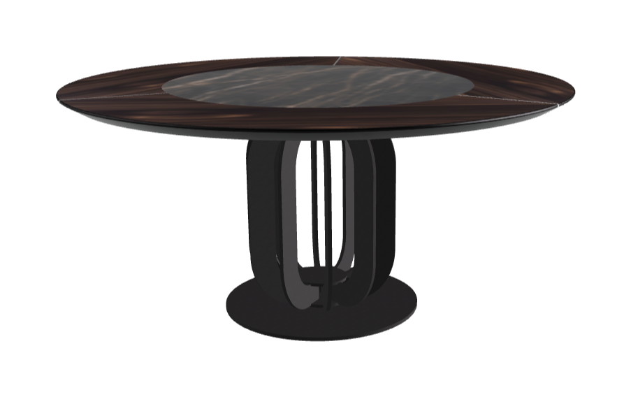 T Diameter 160 x Height 75 cm - Swivel_Glossy Portoro_Black Embossed_Burned Oak