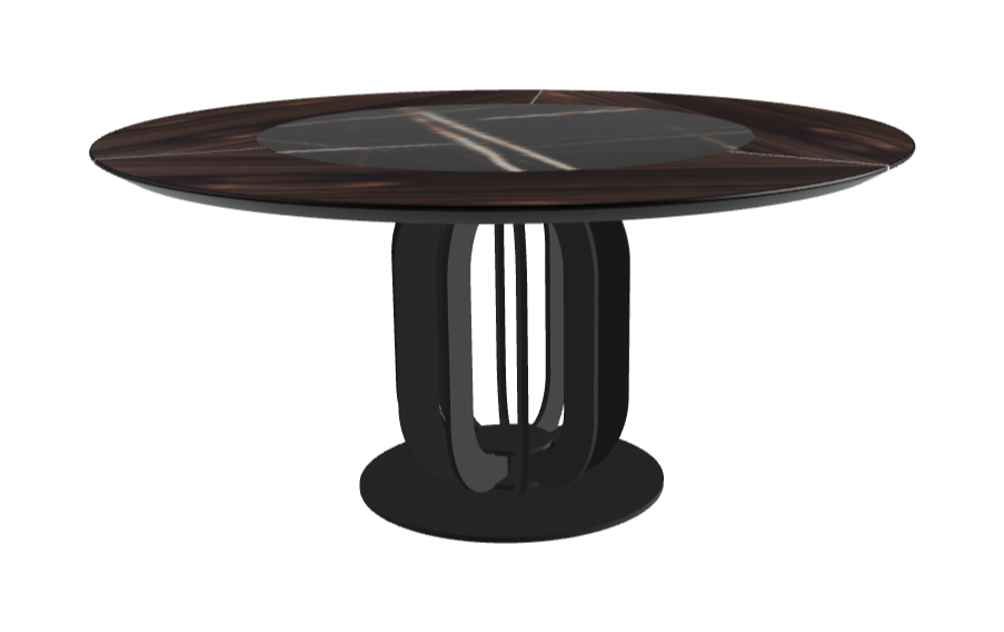 T Diameter 160 x Height 75 cm - Swivel_Glossy Sahara Noir_Black Embossed_Burned Oak