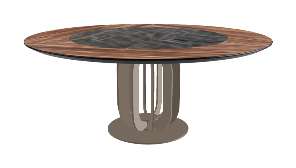 Diameter 180 x Height 75 cm_Matt Portoro_Titanium Embossed_Walnut Canaletto