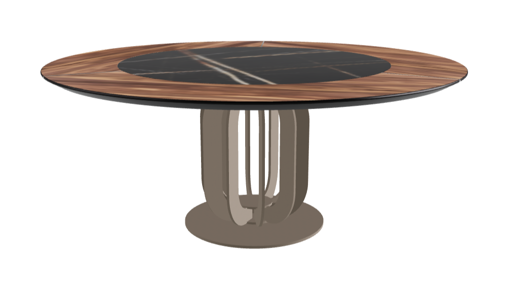 Diameter 180 x Height 75 cm_Glossy Sahara Noir_Titanium Embossed_Walnut Canaletto
