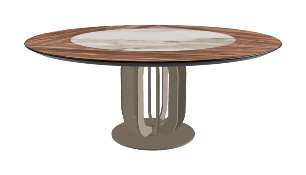 Diameter 180 x Height 75 cm_Matt Borghini Calacatta_Titanium Embossed_Walnut Canaletto