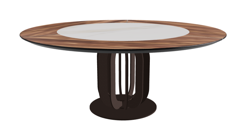 Diameter 180 x Height 75 cm_Glossy Golden Calacatta_Bronze Embossed_Walnut Canaletto