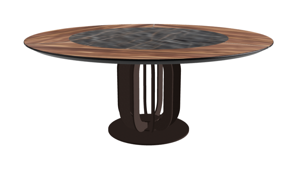 Diameter 180 x Height 75 cm_Matt Portoro_Bronze Embossed_Walnut Canaletto