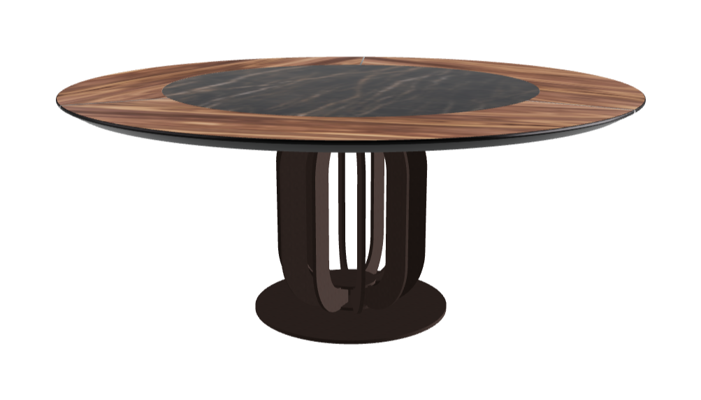 Diameter 180 x Height 75 cm_Glossy Portoro_Bronze Embossed_Walnut Canaletto