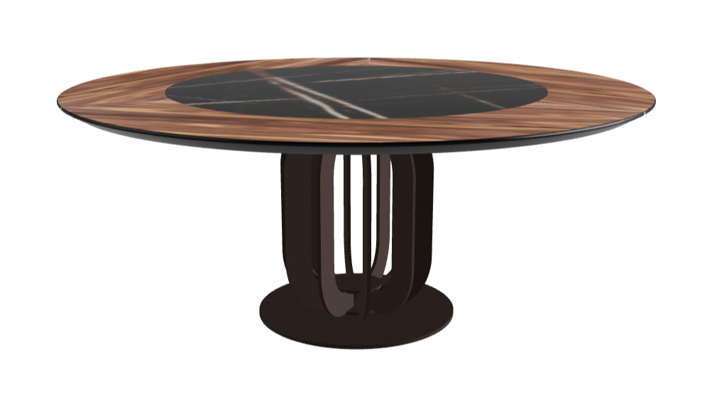 Diameter 180 x Height 75 cm_Glossy Sahara Noir_Bronze Embossed_Walnut Canaletto