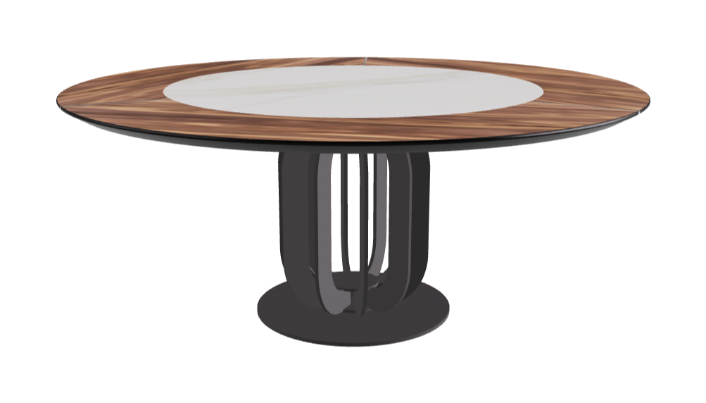Diameter 180 x Height 75 cm_Glossy Golden Calacatta_Graphite Embossed_Walnut Canaletto