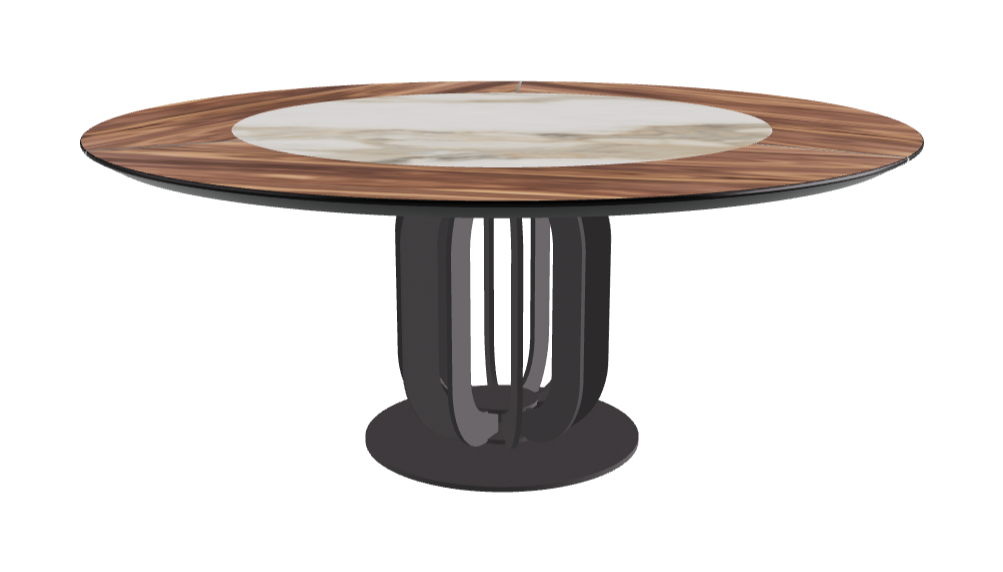 Diameter 180 x Height 75 cm_Matt Borghini Calacatta_Graphite Embossed_Walnut Canaletto