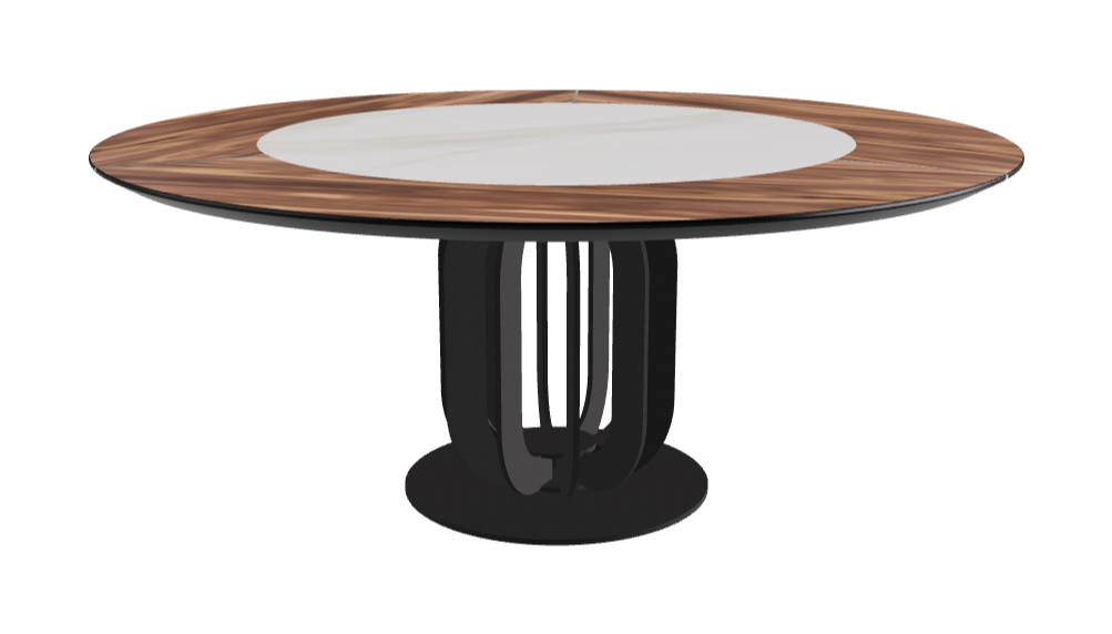 Diameter 180 x Height 75 cm_Glossy Golden Calacatta_Black Embossed_Walnut Canaletto