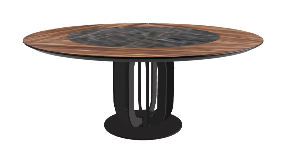 Diameter 180 x Height 75 cm_Matt Portoro_Black Embossed_Walnut Canaletto