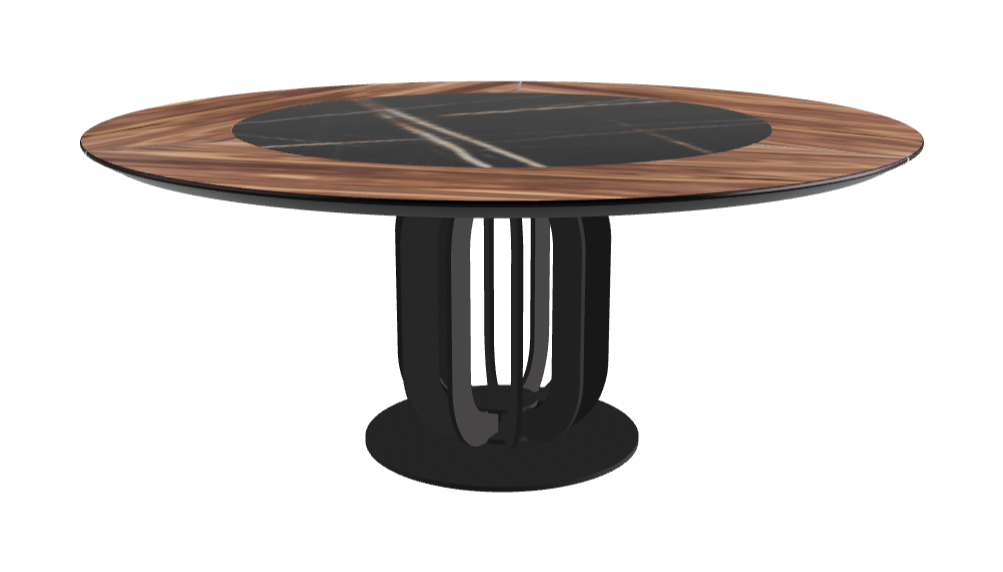 Diameter 180 x Height 75 cm_Glossy Sahara Noir_Black Embossed_Walnut Canaletto