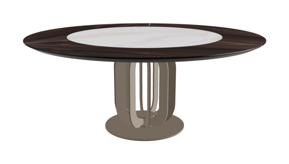Diameter 180 x Height 75 cm_Matt Golden Calacatta_Titanium Embossed_Burned Oak