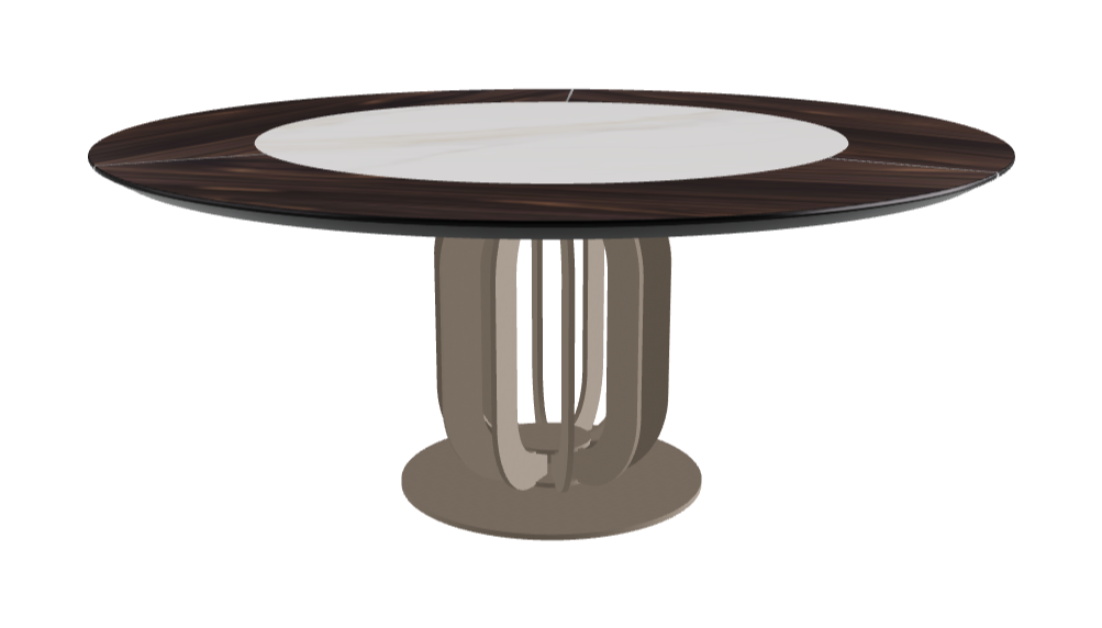 Diameter 180 x Height 75 cm_Glossy Golden Calacatta_Titanium Embossed_Burned Oak