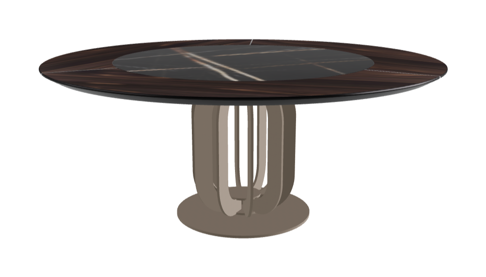 Diameter 180 x Height 75 cm_Glossy Sahara Noir_Titanium Embossed_Burned Oak