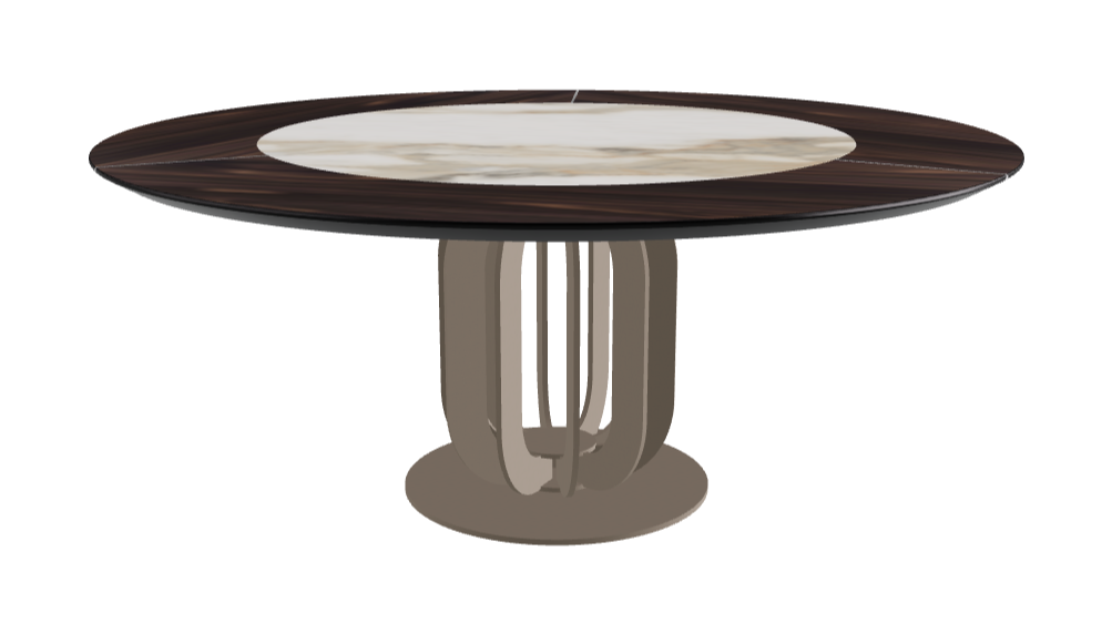 Diameter 180 x Height 75 cm_Matt Borghini Calacatta_Titanium Embossed_Burned Oak