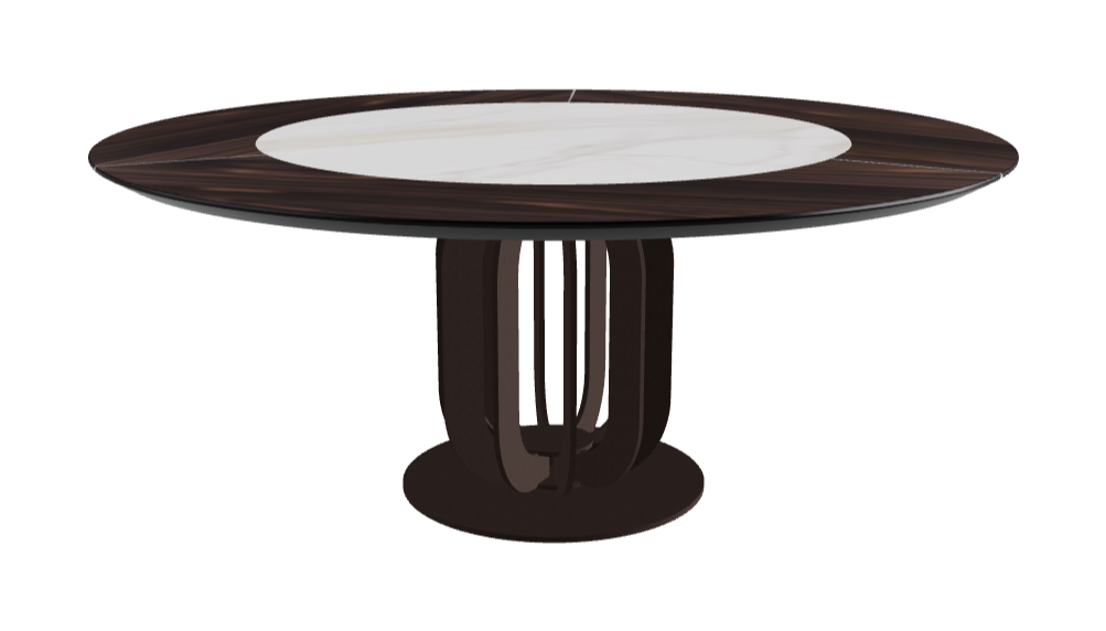 Diameter 180 x Height 75 cm_Matt Golden Calacatta_Bronze Embossed_Burned Oak