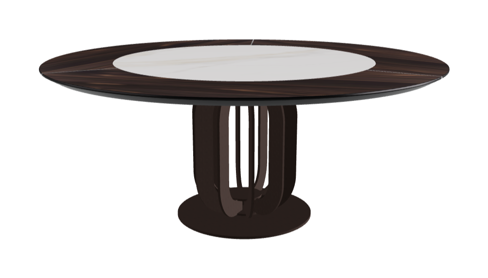 Diameter 180 x Height 75 cm_Glossy Golden Calacatta_Bronze Embossed_Burned Oak