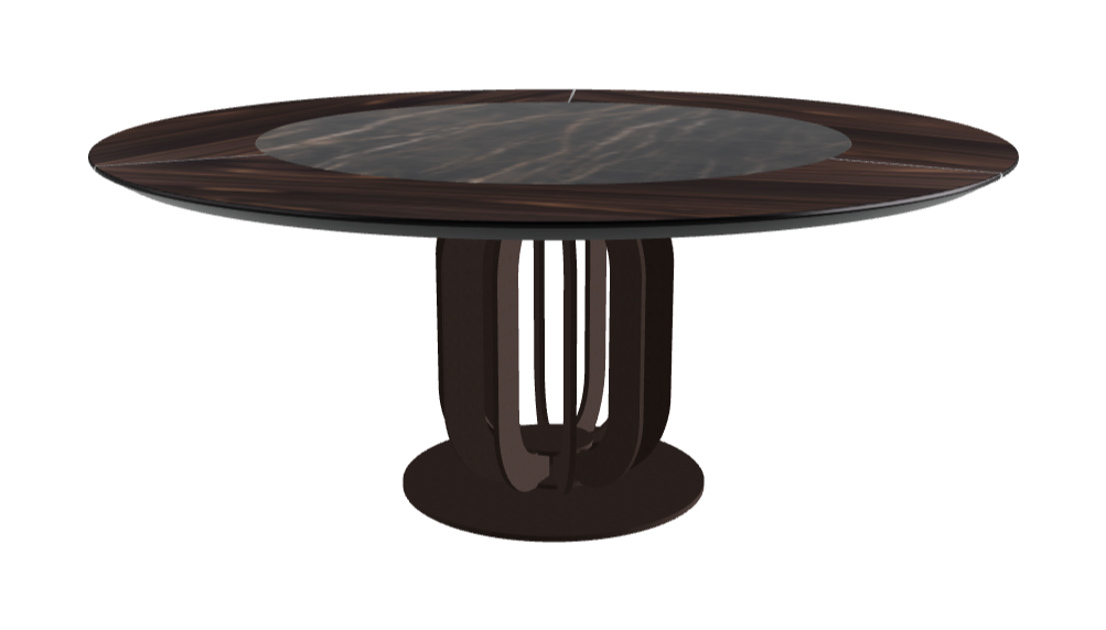 Diameter 180 x Height 75 cm_Glossy Portoro_Bronze Embossed_Burned Oak