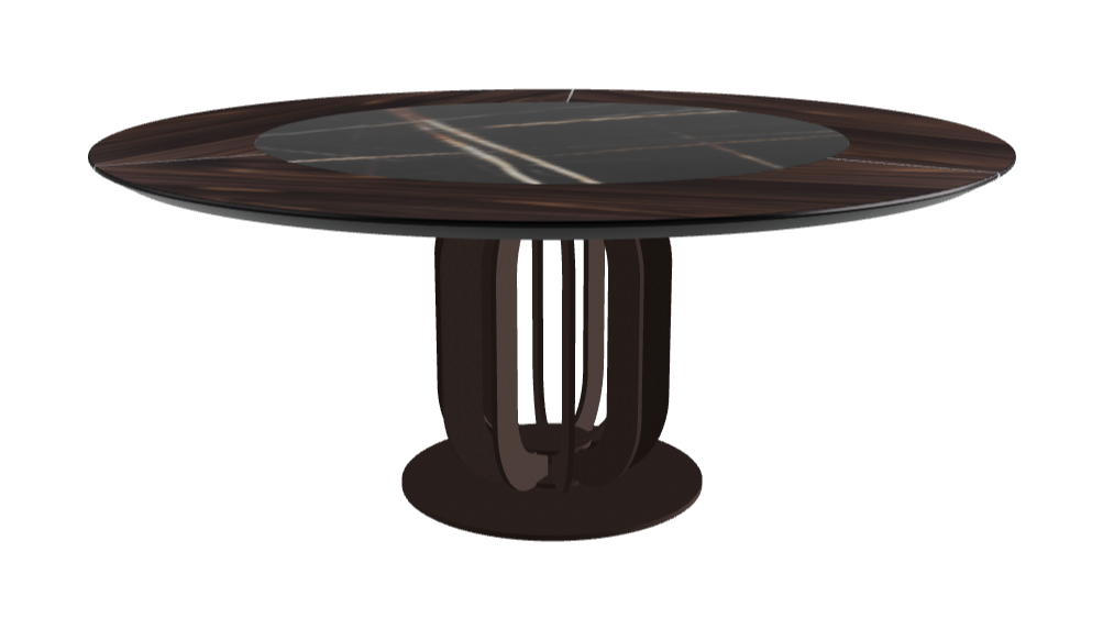 Diameter 180 x Height 75 cm_Glossy Sahara Noir_Bronze Embossed_Burned Oak