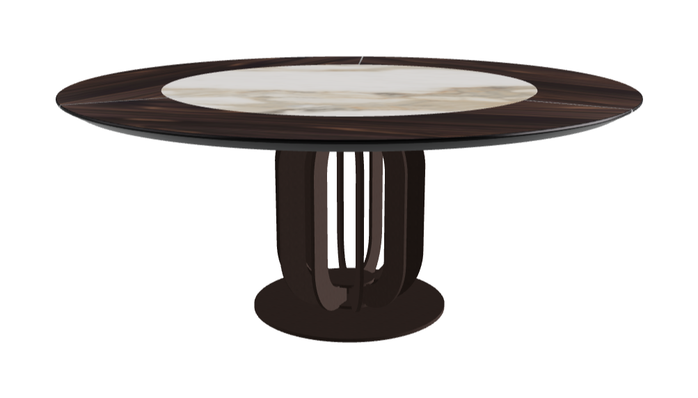 Diameter 180 x Height 75 cm_Matt Borghini Calacatta_Bronze Embossed_Burned Oak