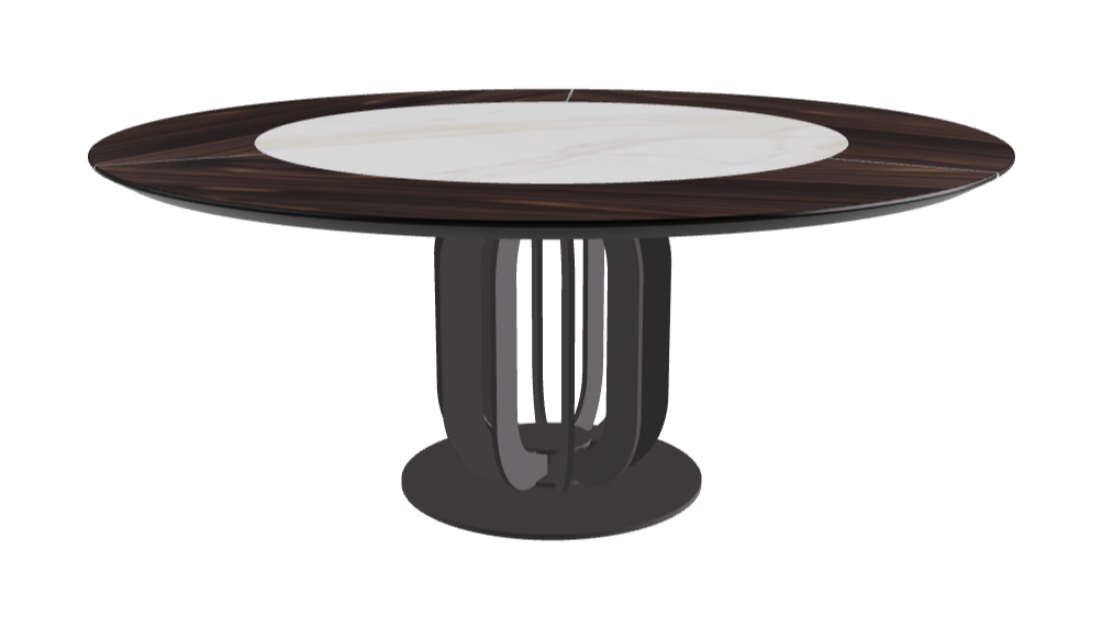 Diameter 180 x Height 75 cm_Matt Golden Calacatta_Graphite Embossed_Burned Oak
