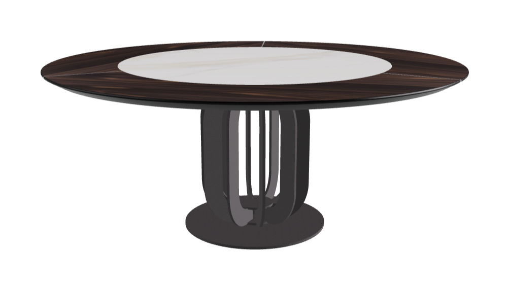 Diameter 180 x Height 75 cm_Glossy Golden Calacatta_Graphite Embossed_Burned Oak
