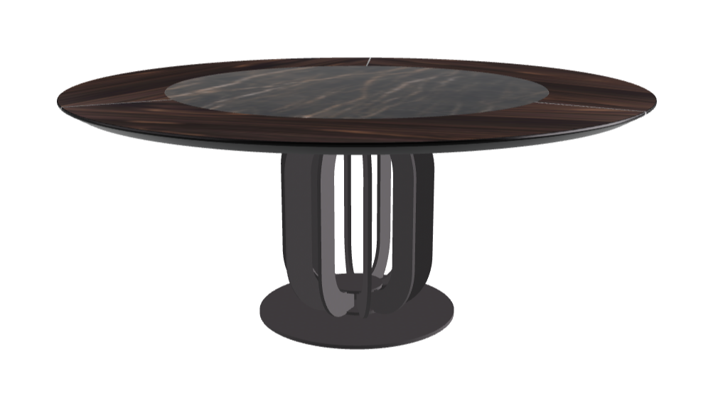 Diameter 180 x Height 75 cm_Glossy Portoro_Graphite Embossed_Burned Oak