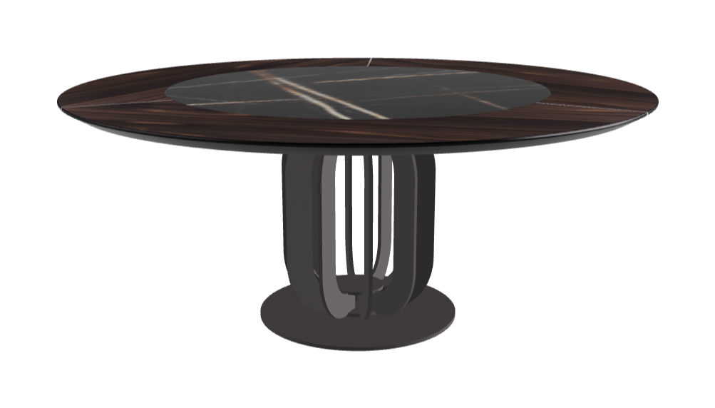Diameter 180 x Height 75 cm_Glossy Sahara Noir_Graphite Embossed_Burned Oak