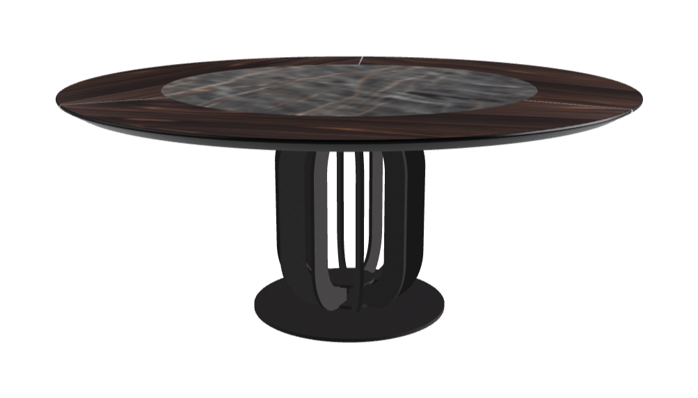 Diameter 180 x Height 75 cm_Matt Portoro_Black Embossed_Burned Oak