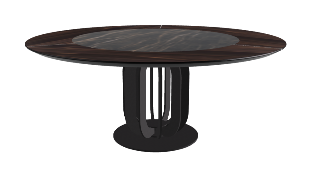 Diameter 180 x Height 75 cm_Glossy Portoro_Black Embossed_Burned Oak