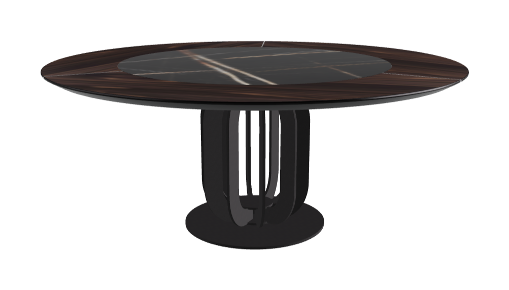 Diameter 180 x Height 75 cm_Glossy Sahara Noir_Black Embossed_Burned Oak