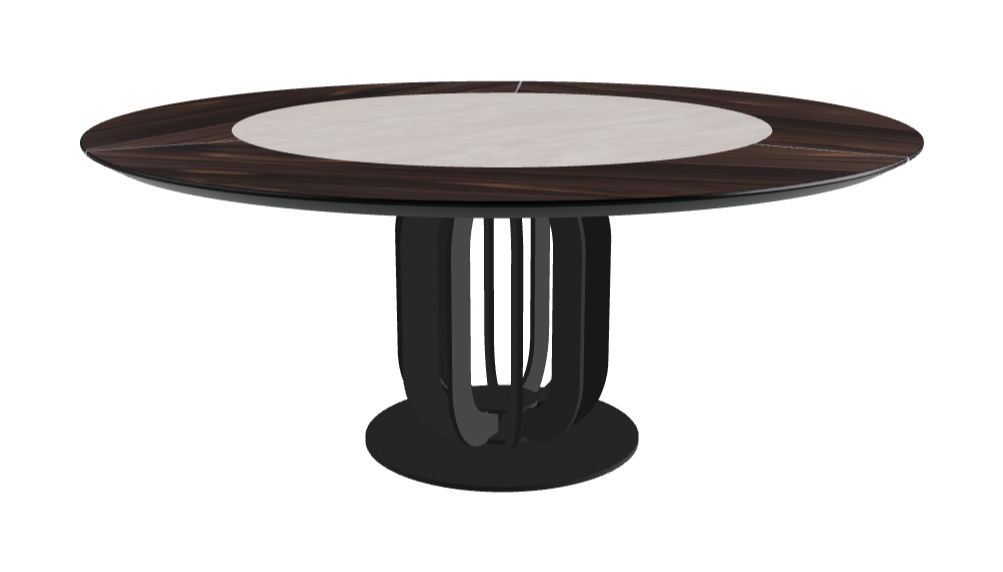 Diameter 180 x Height 75 cm_Colosseo_Black Embossed_Burned Oak