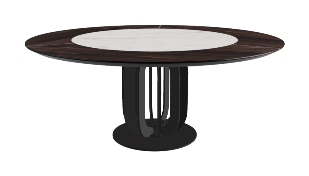 Diameter 180 x Height 75 cm_Matt Invisible_Black Embossed_Burned Oak