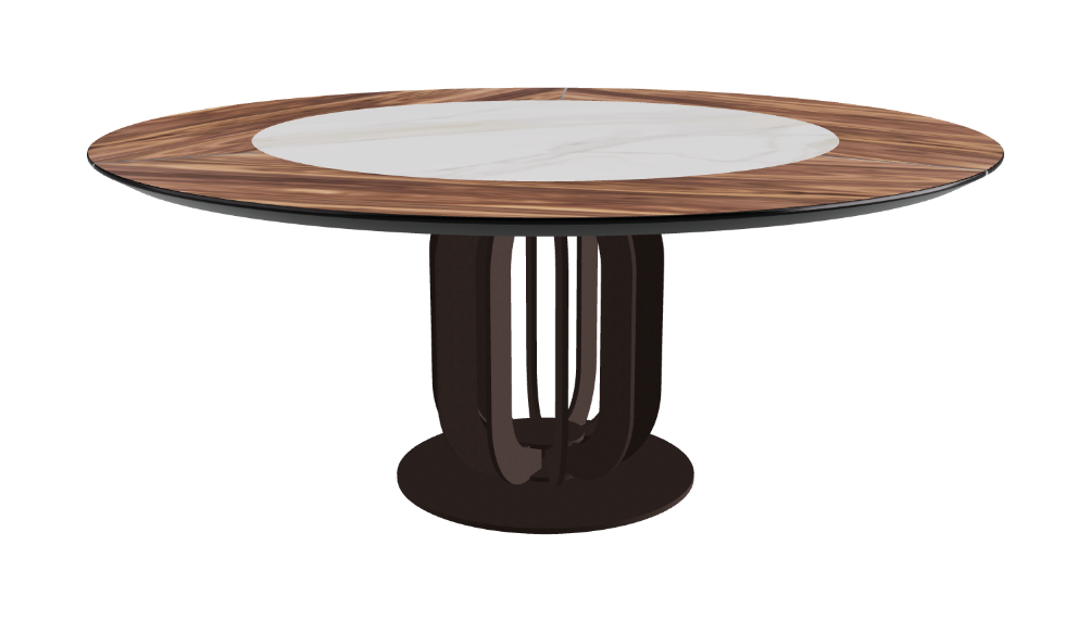 T Diameter 180 x Height 75 cm - Swivel_Matt Golden Calacatta_Bronze Embossed_Walnut Canaletto