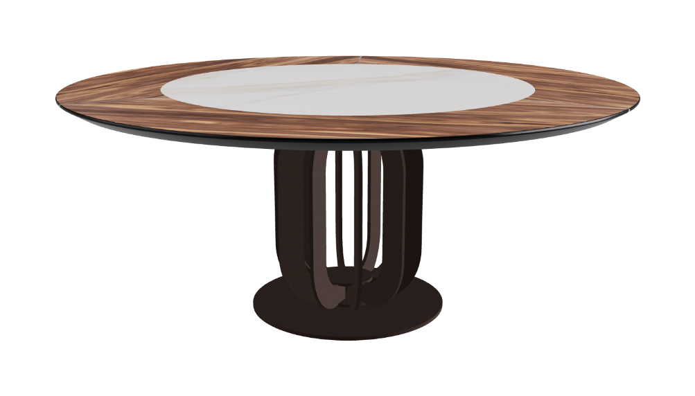 T Diameter 180 x Height 75 cm - Swivel_Glossy Golden Calacatta_Bronze Embossed_Walnut Canaletto