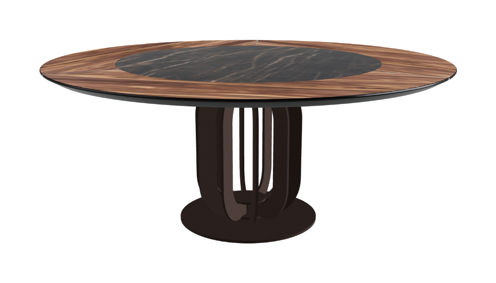 T Diameter 180 x Height 75 cm - Swivel_Glossy Portoro_Bronze Embossed_Walnut Canaletto