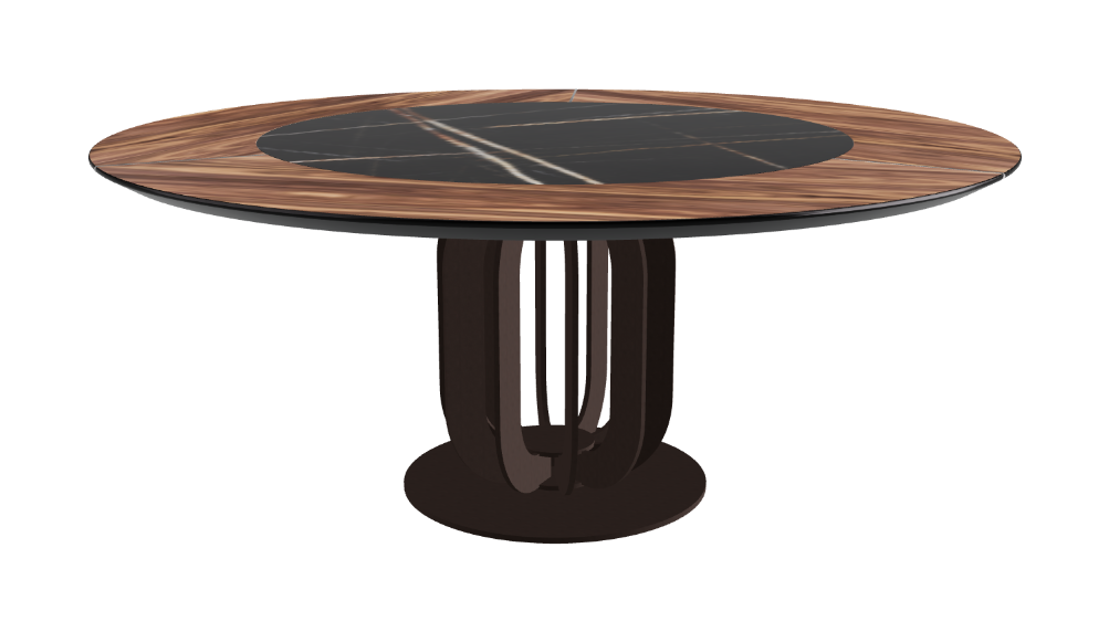 T Diameter 180 x Height 75 cm - Swivel_Glossy Sahara Noir_Bronze Embossed_Walnut Canaletto