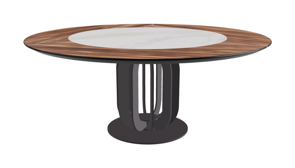 T Diameter 180 x Height 75 cm - Swivel_Matt Golden Calacatta_Graphite Embossed_Walnut Canaletto