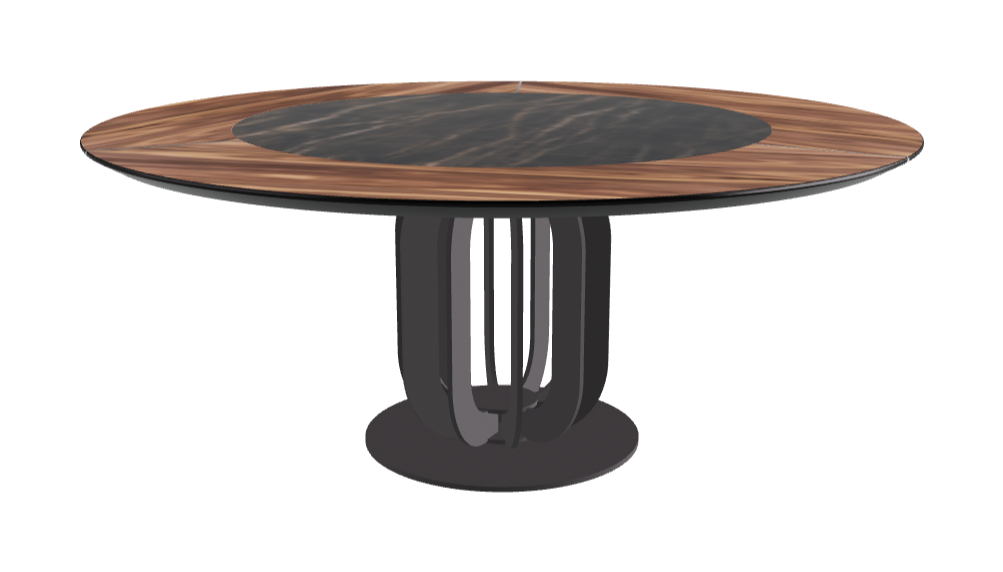 T Diameter 180 x Height 75 cm - Swivel_Glossy Portoro_Graphite Embossed_Walnut Canaletto
