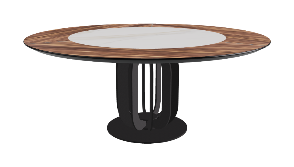 T Diameter 180 x Height 75 cm - Swivel_Glossy Golden Calacatta_Black Embossed_Walnut Canaletto