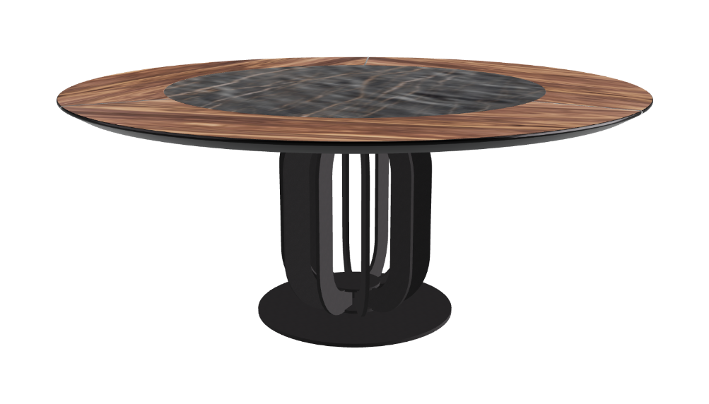 T Diameter 180 x Height 75 cm - Swivel_Matt Portoro_Black Embossed_Walnut Canaletto